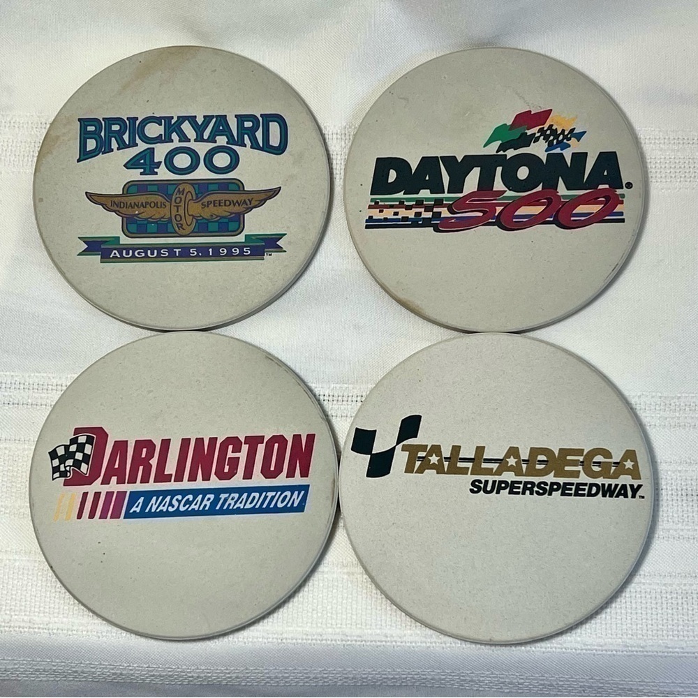 Coasters NASCAR‎ Brickyard 400 August 1995 Stoneware Set of 4 Oak Rack EUC